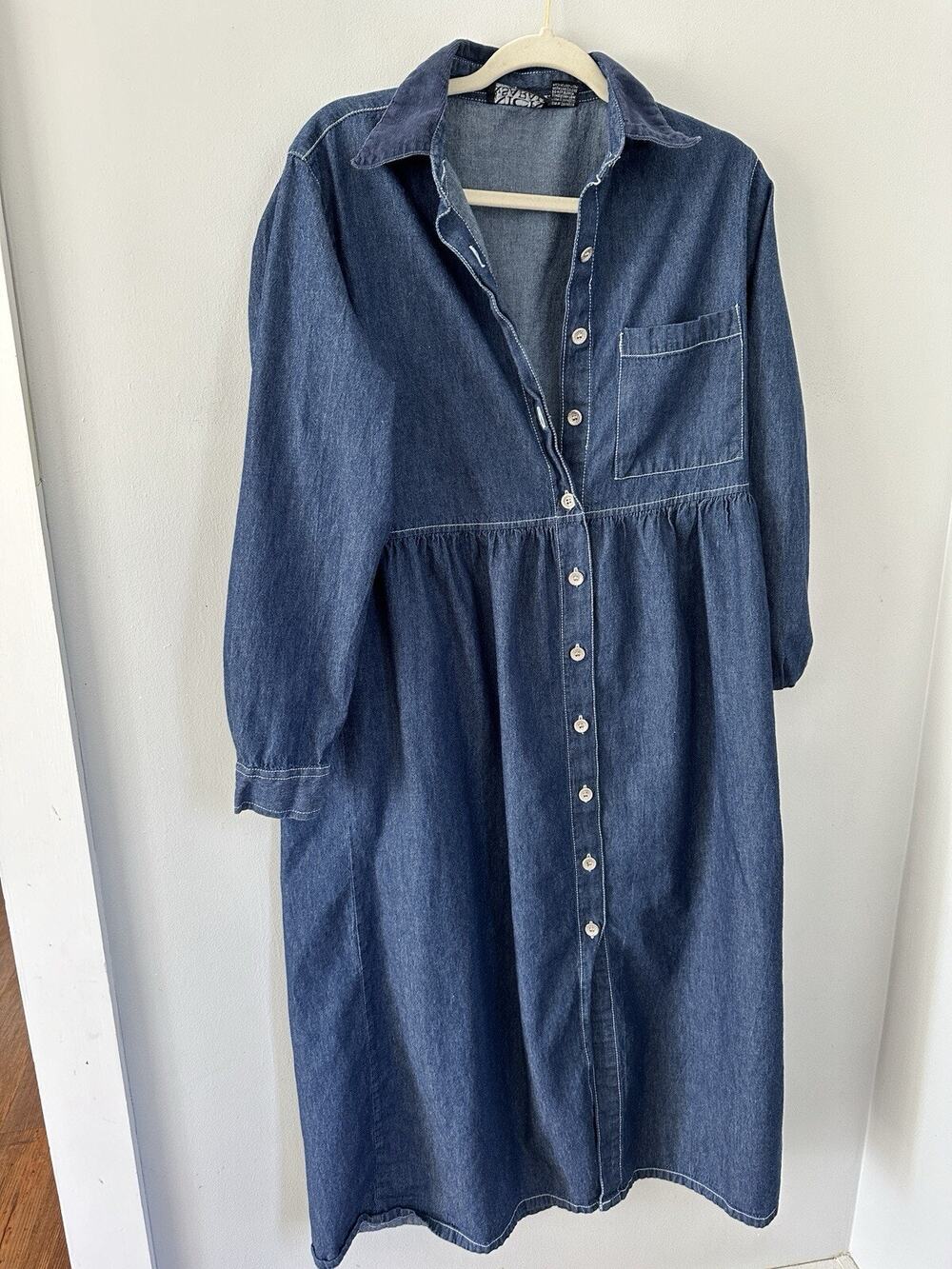 Nick & Sarah Blue Midi Denim Button Dress Medium Long Sleeve
